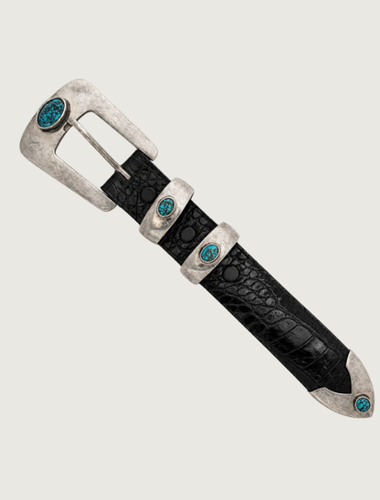 Chacon Sterling Silver Turquoise Ranger Belt Buckle Set