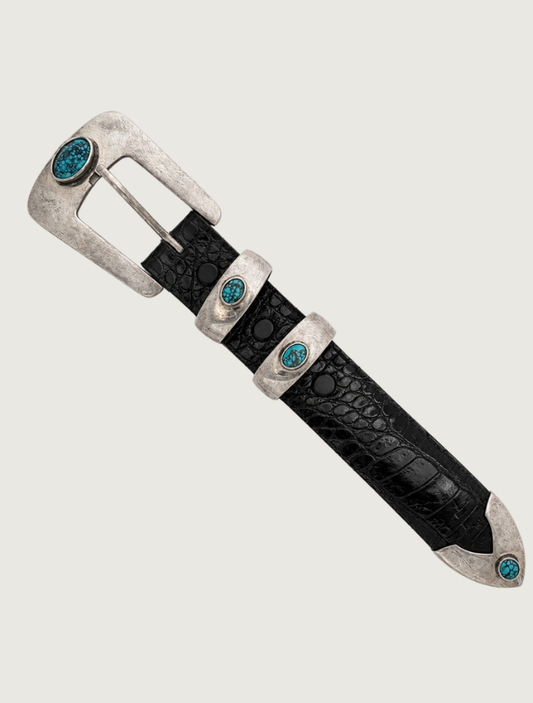 Chacon Sterling Silver Turquoise Ranger Belt Buckle Set