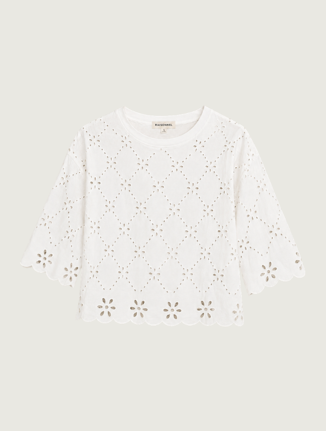 Raisonnel Eyelet Embroidered Scallop Hem Tee