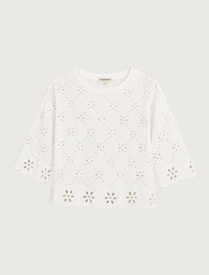 Raisonnel Eyelet Embroidered Scallop Hem Tee