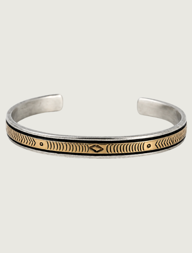 Herbert Begay Sterling Silver 14KY Stamped Cuff Bracelet