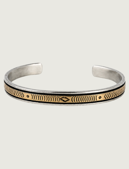 Herbert Begay Sterling Silver 14KY Stamped Cuff Bracelet