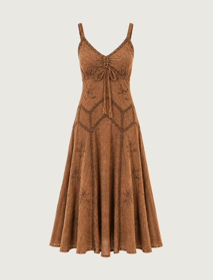 Scully Copper Embroidered Cotton Spaghetti Strap Dress