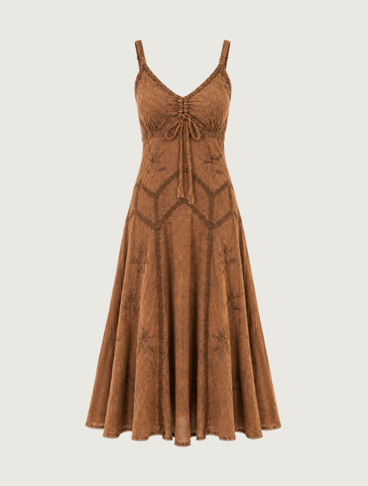 Scully Copper Embroidered Cotton Spaghetti Strap Dress