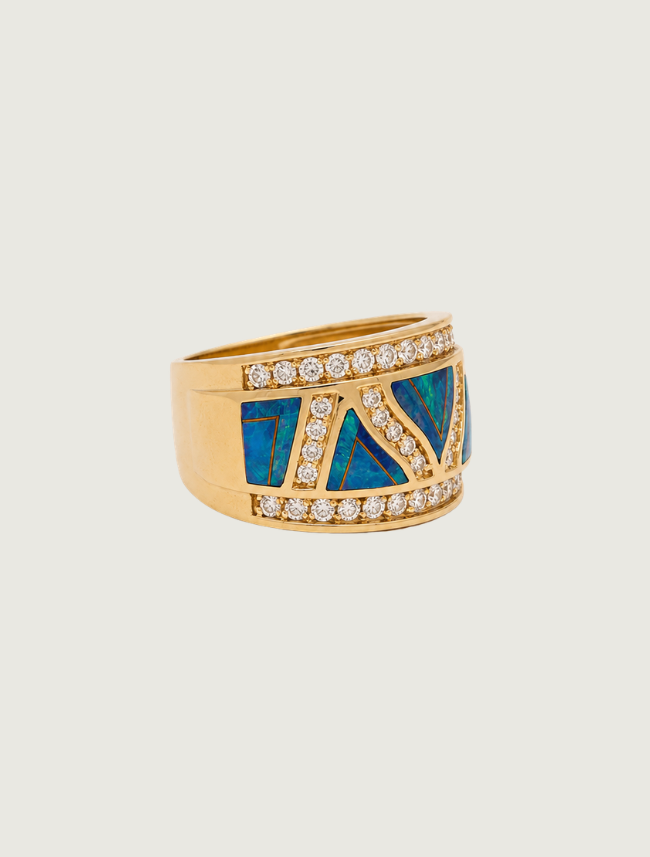 14K Yellow Gold Opal Inlay & Diamond Ring
