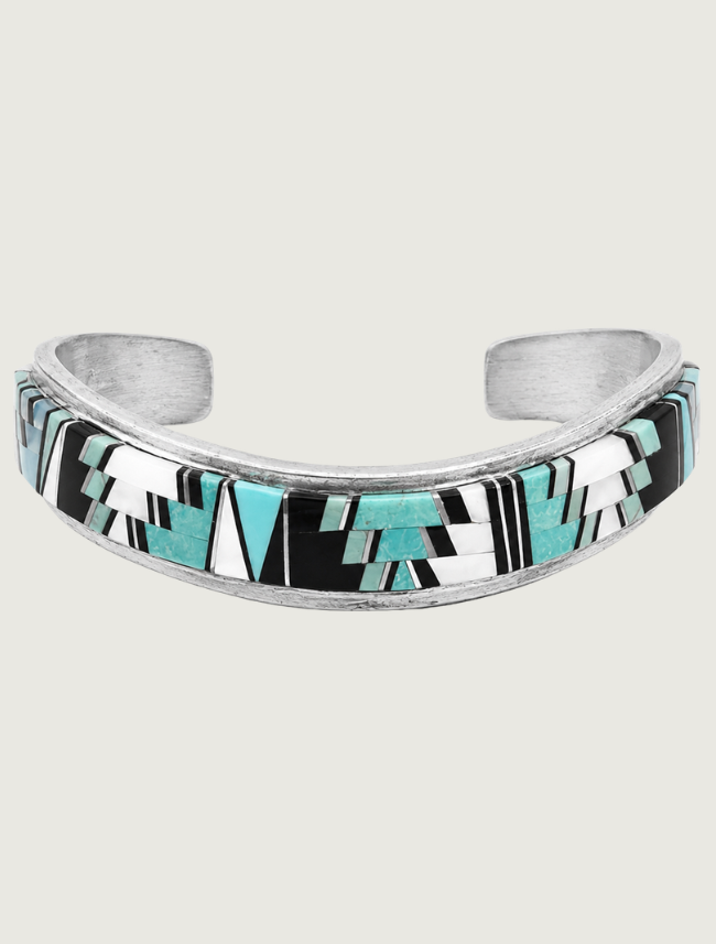 Tommy Jackson Sterling Silver Multicolor Inlay Cuff Bracelet