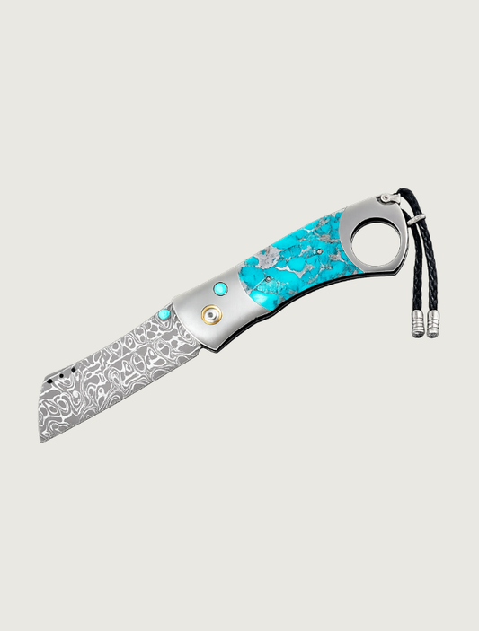 William Henry Titanium Cigar Cutter with Kingman Turquoise and Damascus Steel Blade