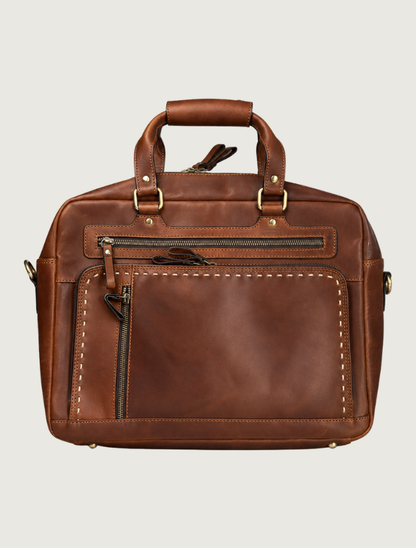 Mavericks Brown Leather Messenger Briefcase