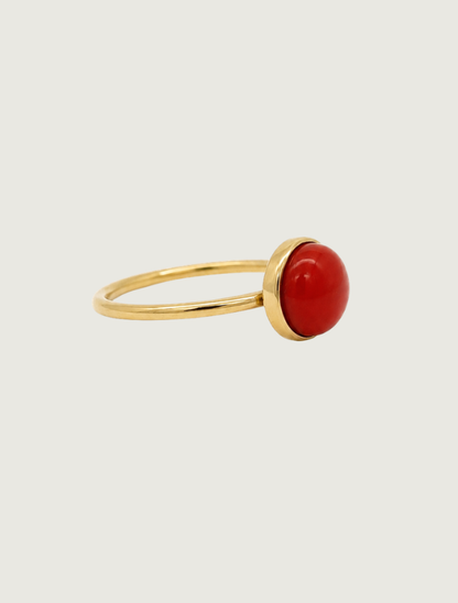 14K Yellow Gold Red Coral Ring
