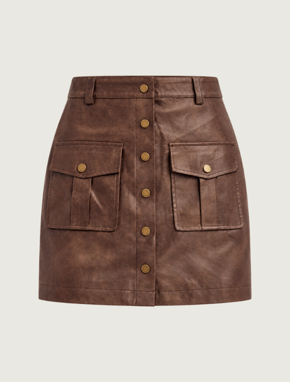 Hem & Thread Faux Leather Utility Mini Skirt