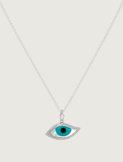 Kabana Sterling Silver Inlay Evil Eye Pendant (L)