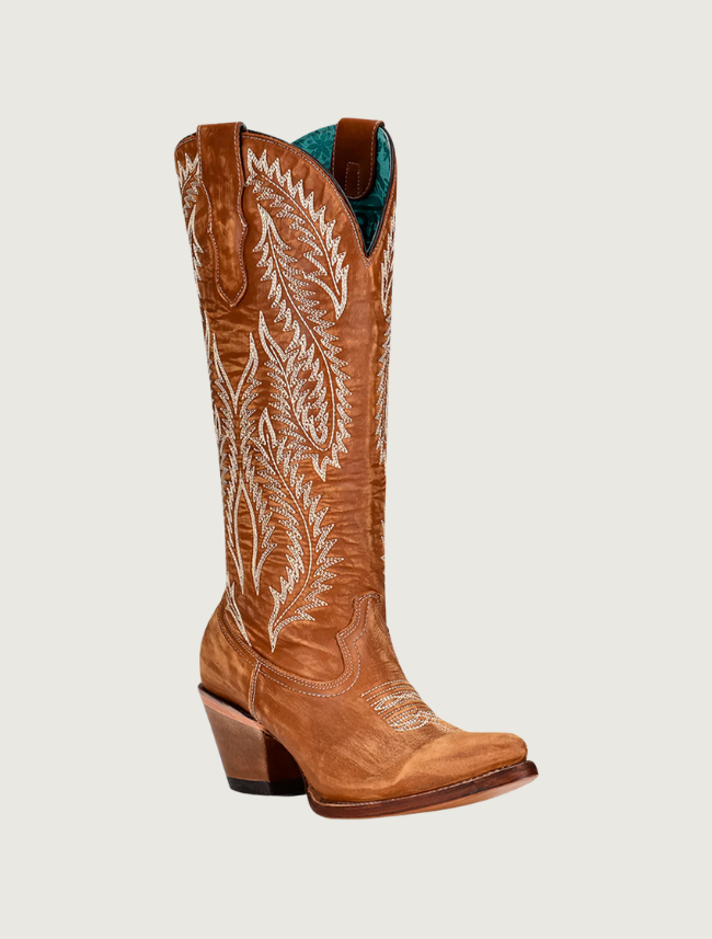 Corral Golden Embroidery Tan Snip Toe Cowgirl Boots
