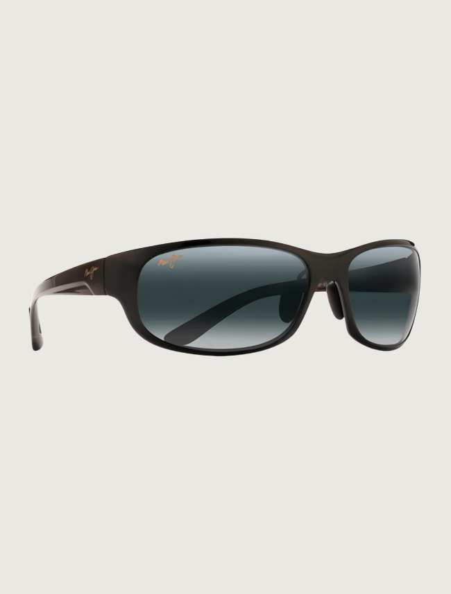 Maui Jim Twin Falls wrap sunglasses in Gloss Black Fade / Neutral Grey — quarter view