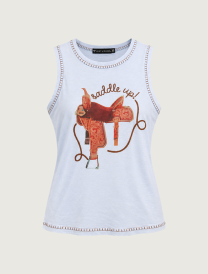 Lucky & Blessed Women's Light Blue Saddle Up Graphic Tank Top