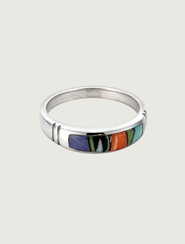 Sterling Silver Multi Inlay Ring