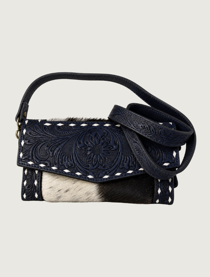 Mavericks Tooled Leather & Cowhide Convertible Crossbody Bag with Floral Medallion