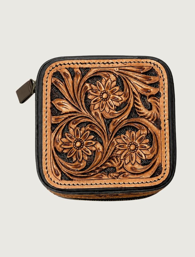 Mavericks Tooled Leather Jewelry Case