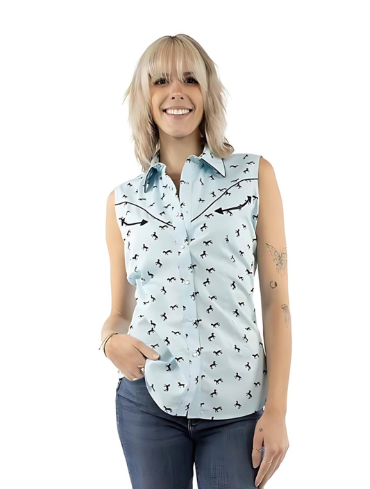 Scully Women's Light Blue Horse Print Sleeveless Top