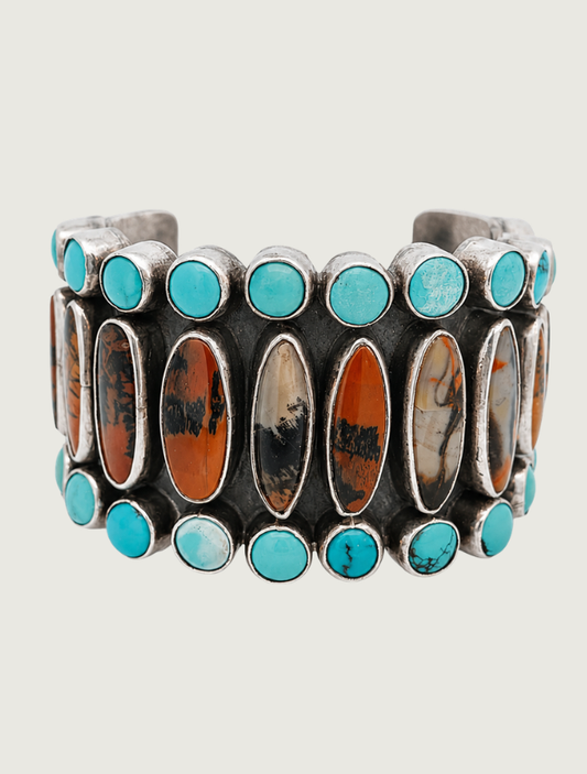Frederico Jimenez Sterling Silver Turquoise & Petrified Wood Cuff