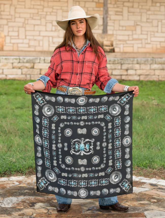 Fringe Scarves "Turqs and Conchos" Silk Scarf