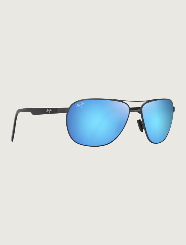 Maui Jim Castles metal aviator sunglasses in Matte Dark Ruthenium / Blue Hawaii — quarter view