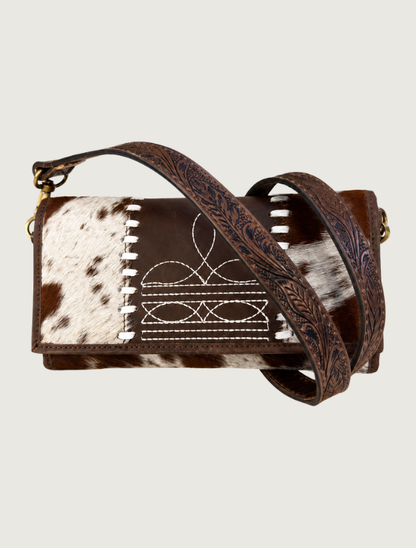 Mavericks Cowhide & White Embroidery Crossbody Bag