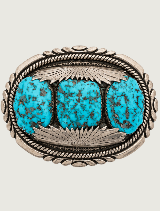R.L.B. Sterling Silver Turquoise Belt Buckle