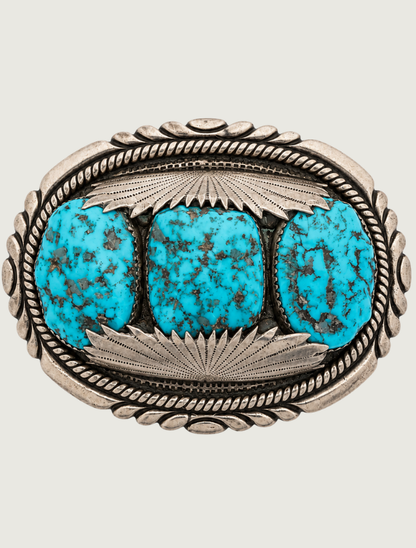 R.L.B. Sterling Silver Turquoise Belt Buckle