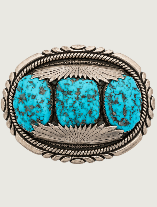 R.L.B. Sterling Silver Turquoise Belt Buckle