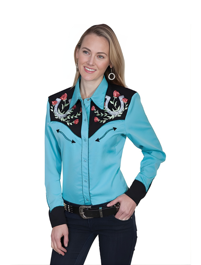 Scully Women's Horseshoe & Roses Embroidered Shirt