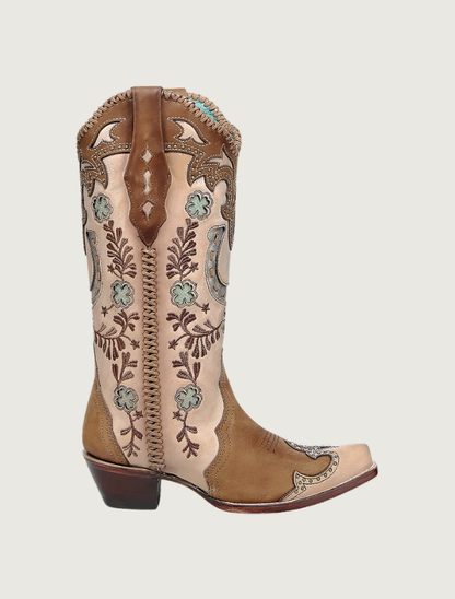 Corral Honey Embroidery & Studs Handwoven Cowgirl Boots with Horseshoes