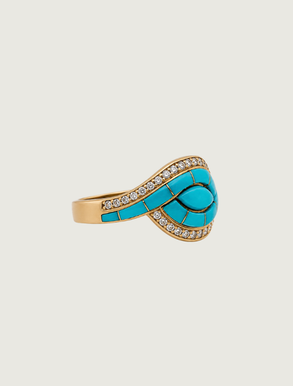 14K Yellow Gold Sleeping Beauty Turquoise & Diamond Ring