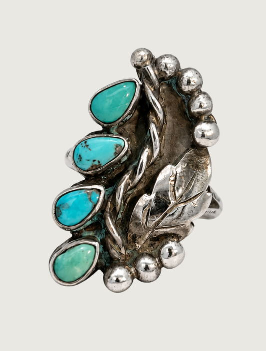 Sterling Silver Multi Turquoise Leaf Ring