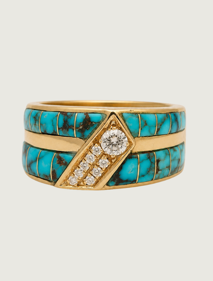 14K Yellow Gold Turquoise & Diamond Ring