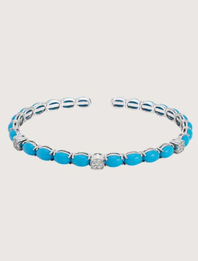 14K White Gold Turquoise & Diamond Cuff Bracelet