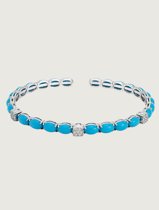 14K White Gold Turquoise & Diamond Cuff Bracelet
