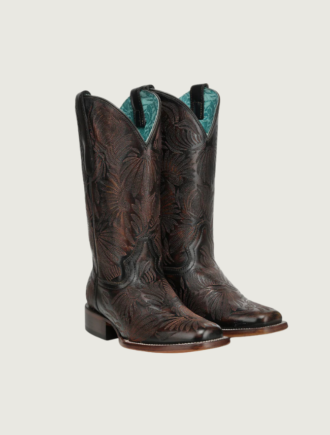 Corral Black & Honey Floral Embroidery Cowgirl Boots