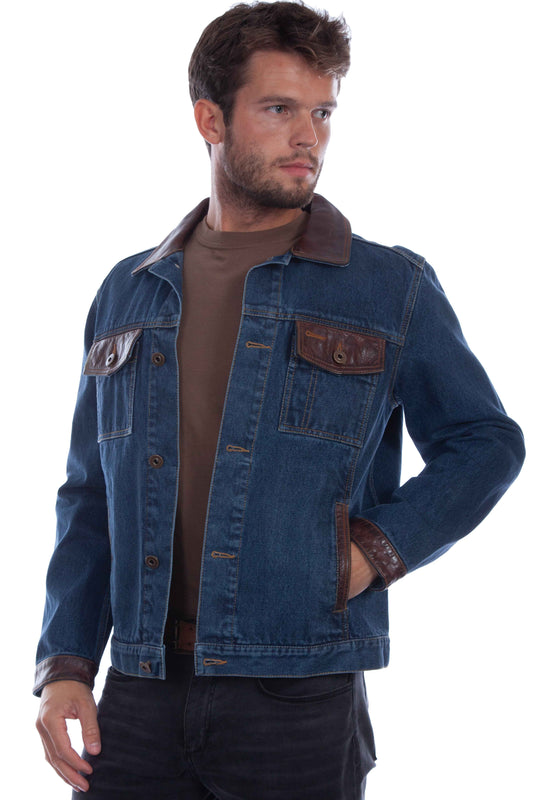 Mavericks Leather Trim Jean Jacket