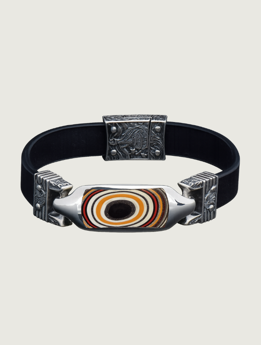 William Henry 'Deville' Sculpted Sterling Silver Bracelet with Fordite Inlay