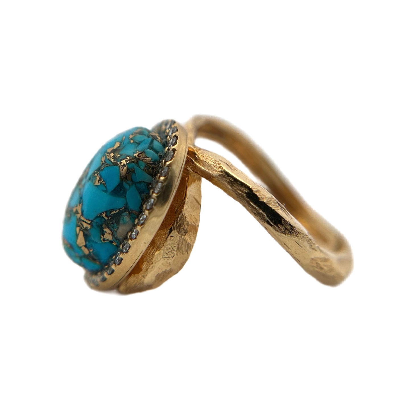 22K Yellow Gold Turquoise & Diamond Ring