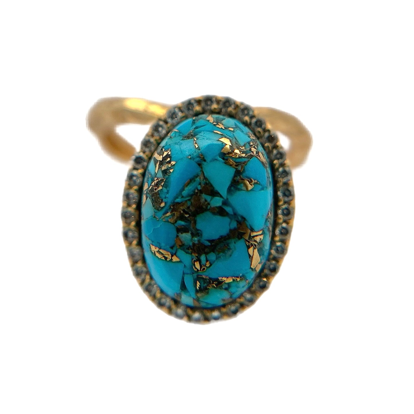 22K Yellow Gold Turquoise & Diamond Ring