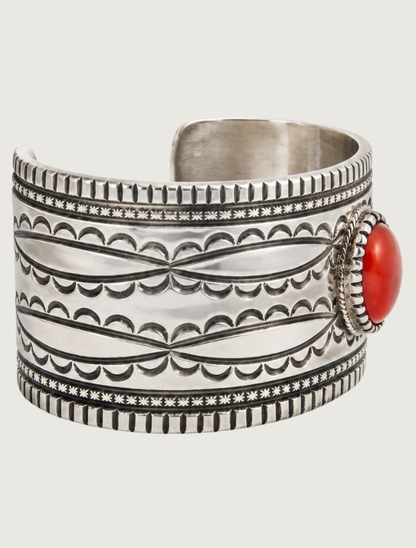 Sterling Silver Red Spiny Oyster Shell Cuff Bracelet