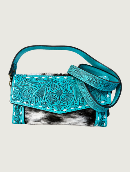 Mavericks Tooled Leather & Cowhide Convertible Crossbody Bag with Floral Medallion