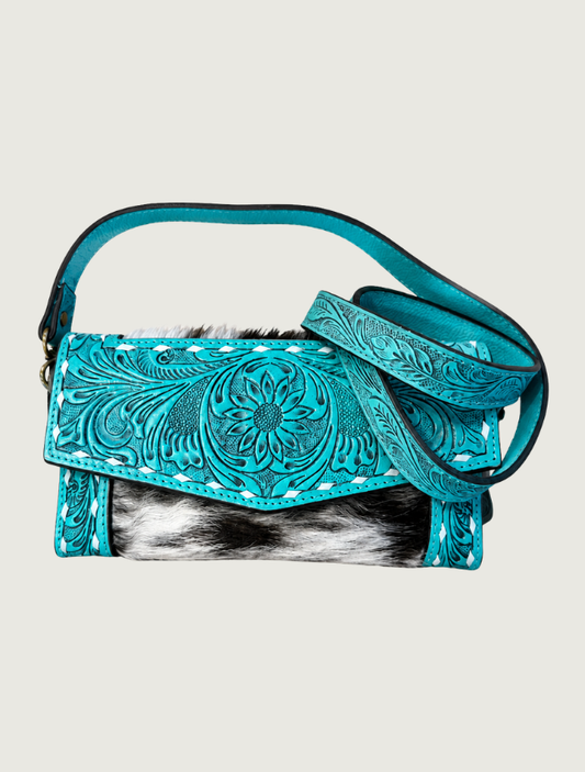 Mavericks Tooled Leather & Cowhide Convertible Crossbody Bag with Floral Medallion