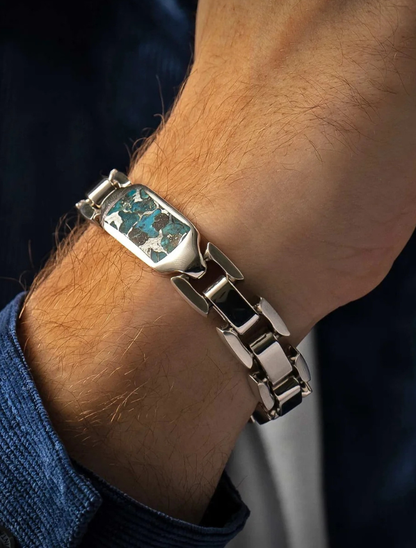 William Henry Sterling Silver Bracelet with 'Zinc Matrix' Kingman Turquoise Inlay