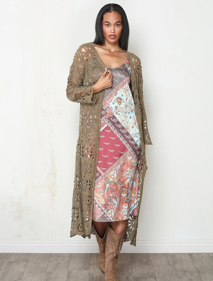 Paparazzi Cotton Crochet Medallion Duster in Olive