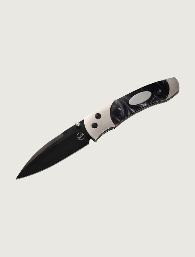 William Henry Titanium Pocket Knife with Black Acrylic Resin and Stainless Steel Blade