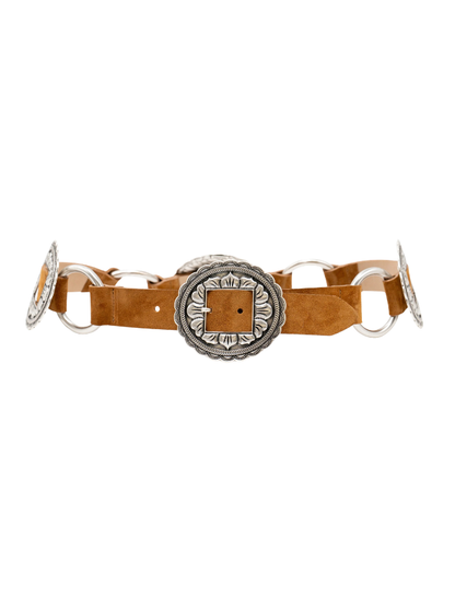 Streets Ahead Tan Belt with Vintage Silver Plated Conchos