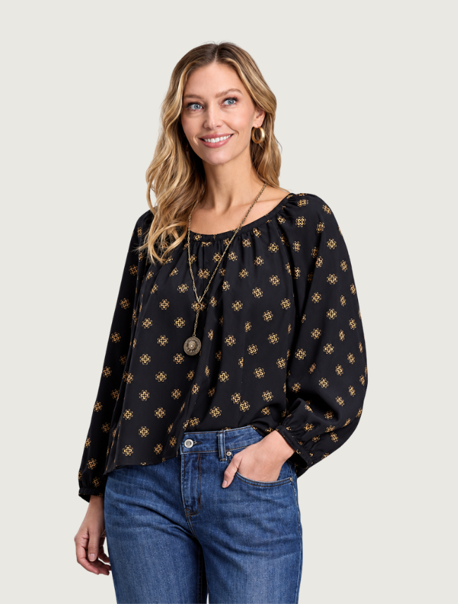 Stetson Four Winds Print Peasant Blouse
