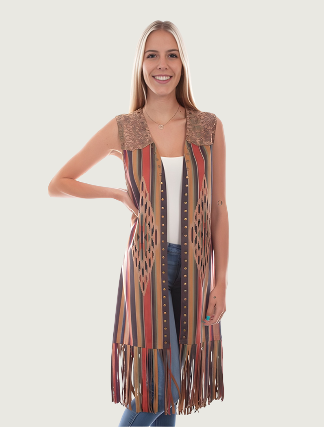 Scully Long Microfiber Serape Fringe Vest